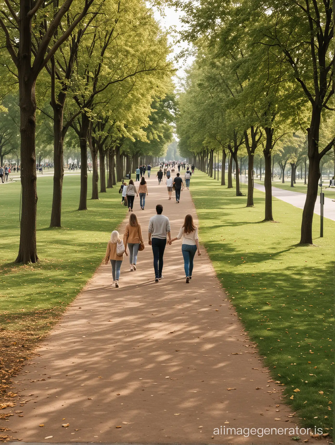 several people walking in a park