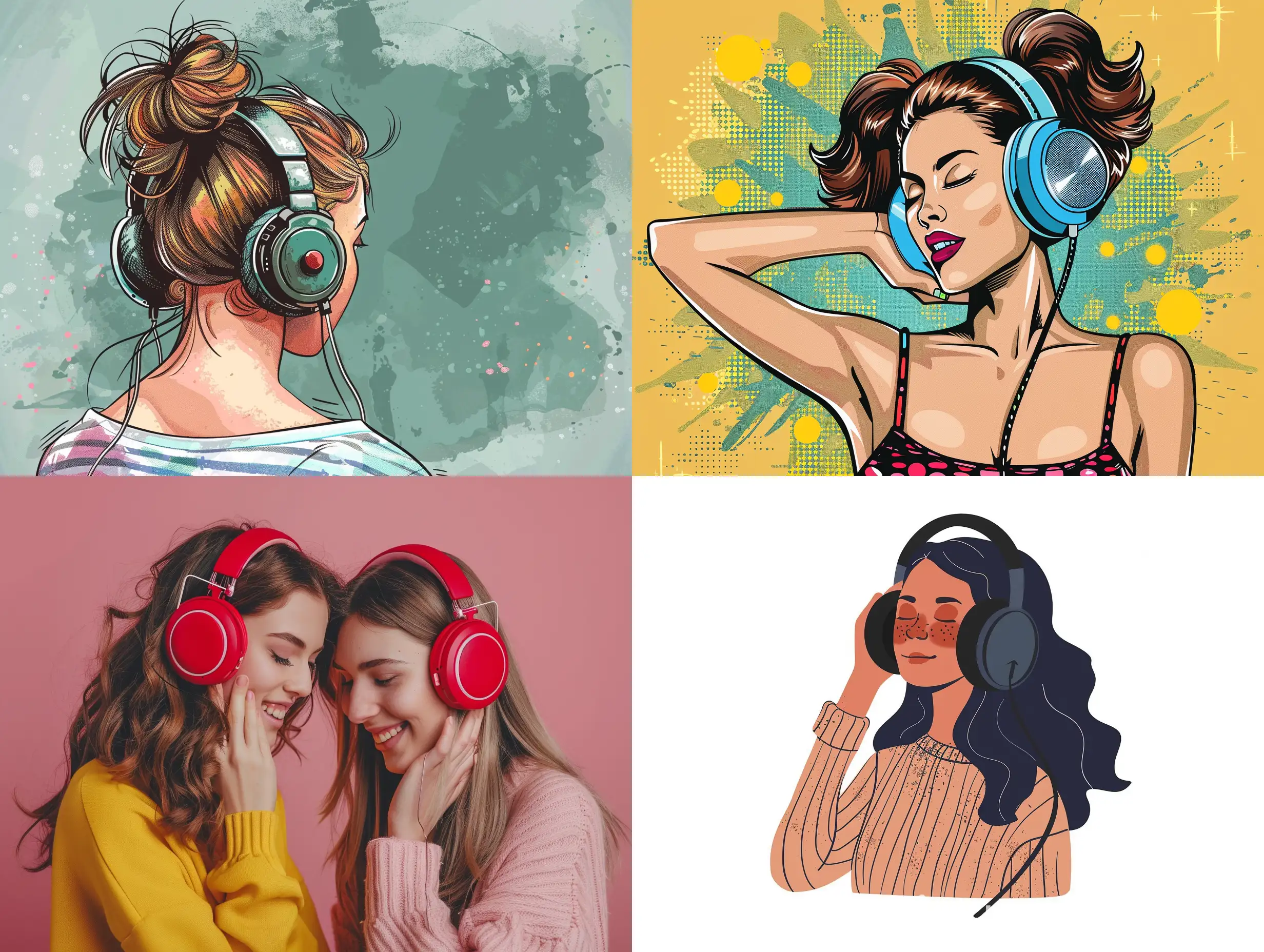 Women listning big headphone