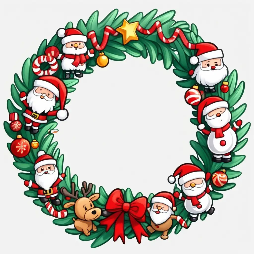 Cheerful Cartoon Christmas Wreath Illustration for Festive Celebrations