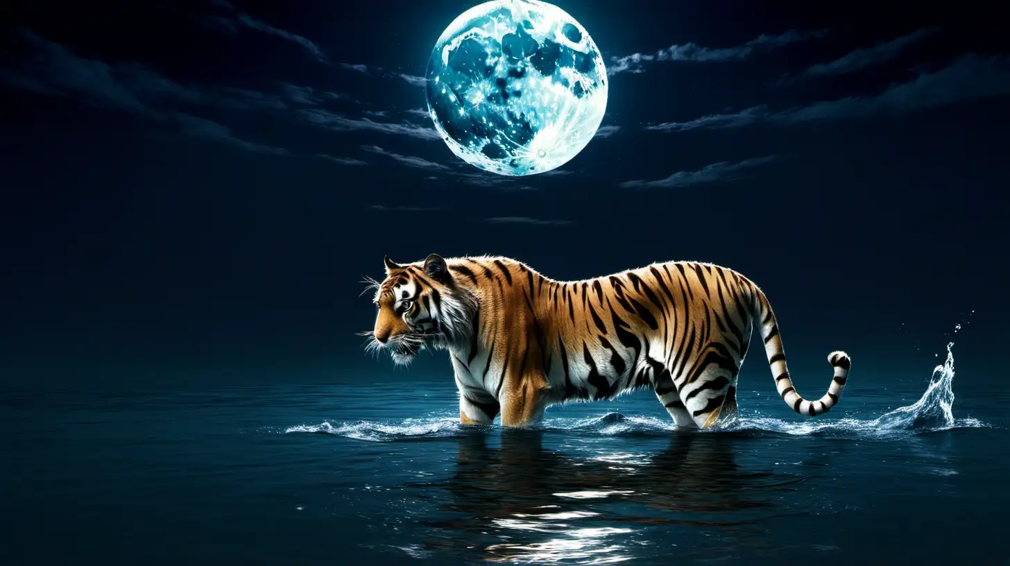 Majestic Tiger in Tranquil Moonlit Waters