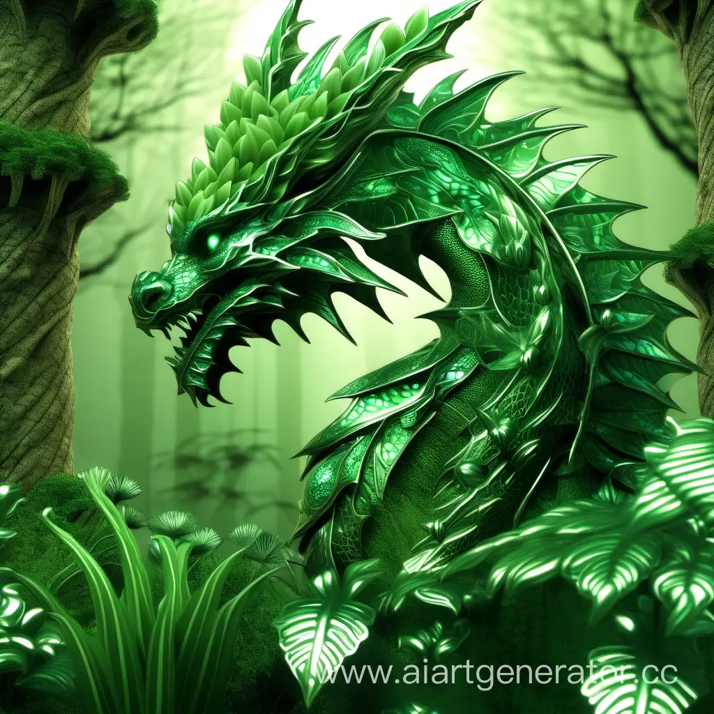 Enchanting-Dragon-Plant-with-Shiny-Green-Flowers-in-a-Fantasy-Forest