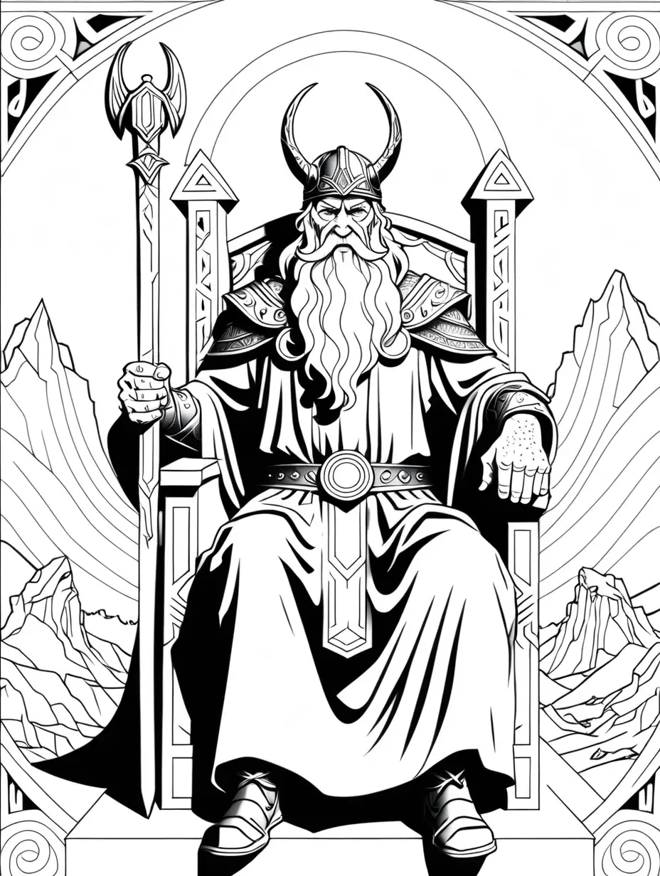 Odin Coloring Page Paramount Deity of Norse Mythology on Asgard Throne