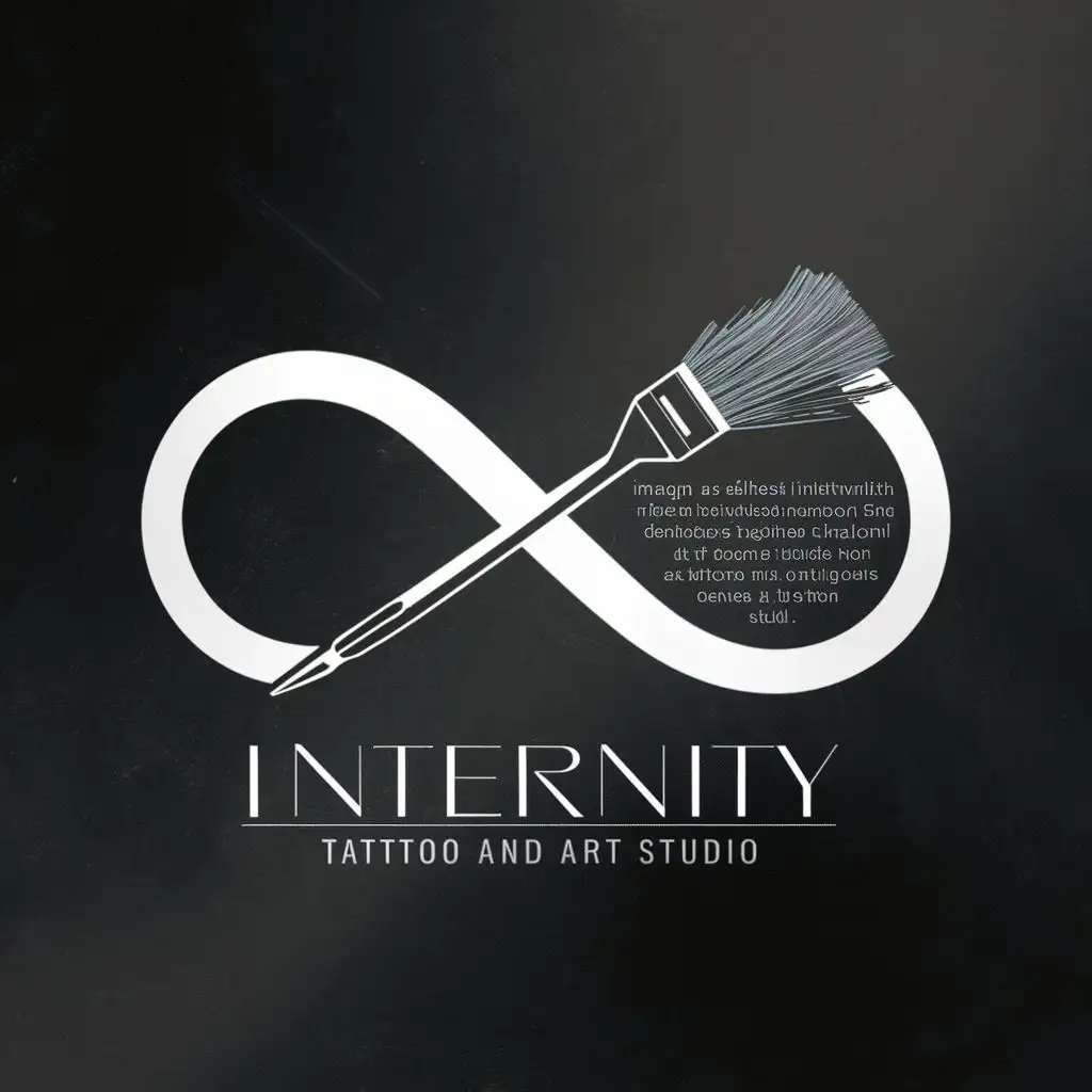 logo, infinity with brush, with the text "imagine a sleek intertwined infinity symbol where one loop transforms into a delicate paintbrush stroke and the other into a precise tattoo needle symbolizing the seamless blend of art forms at eternity tattoo and art studio. the overall design should convey a sense of timeless creativity", typography, be used in Entertainment industry