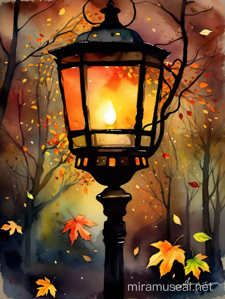 Autumn Lantern Watercolour Illustration by Alexander Jansson