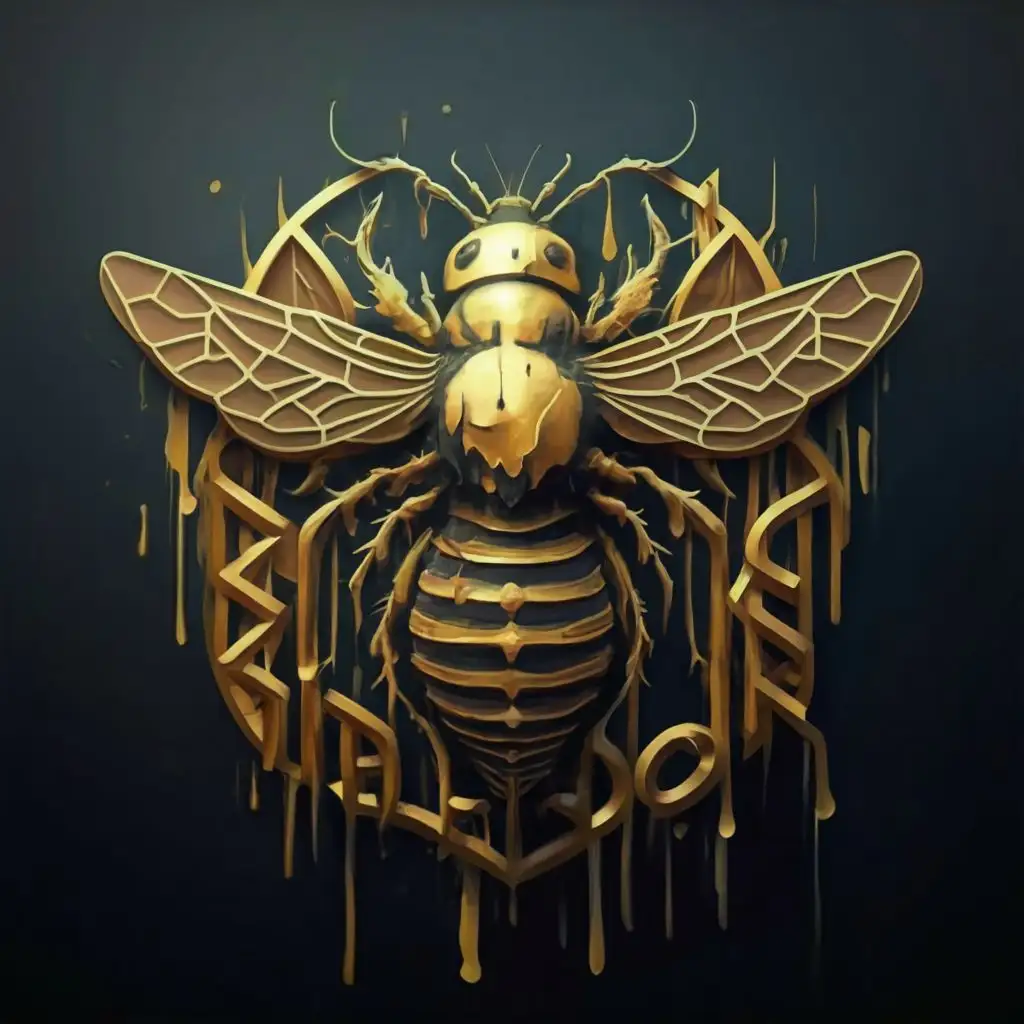 LOGO-Design-For-An-Bee-God-Gothic-Font-Oil-Paint-Bee-Emblem