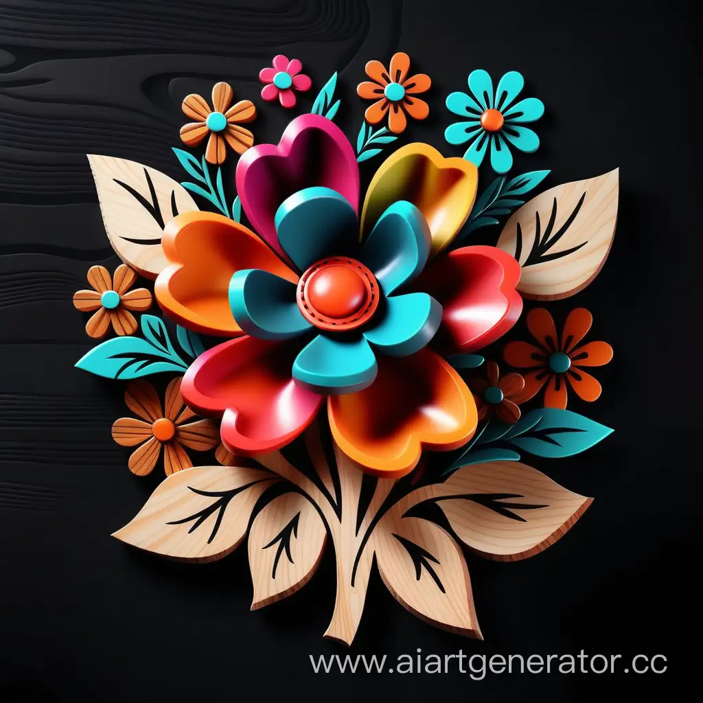 Vibrant-Floral-Pattern-Epoxy-Resin-Art-on-Black-Background