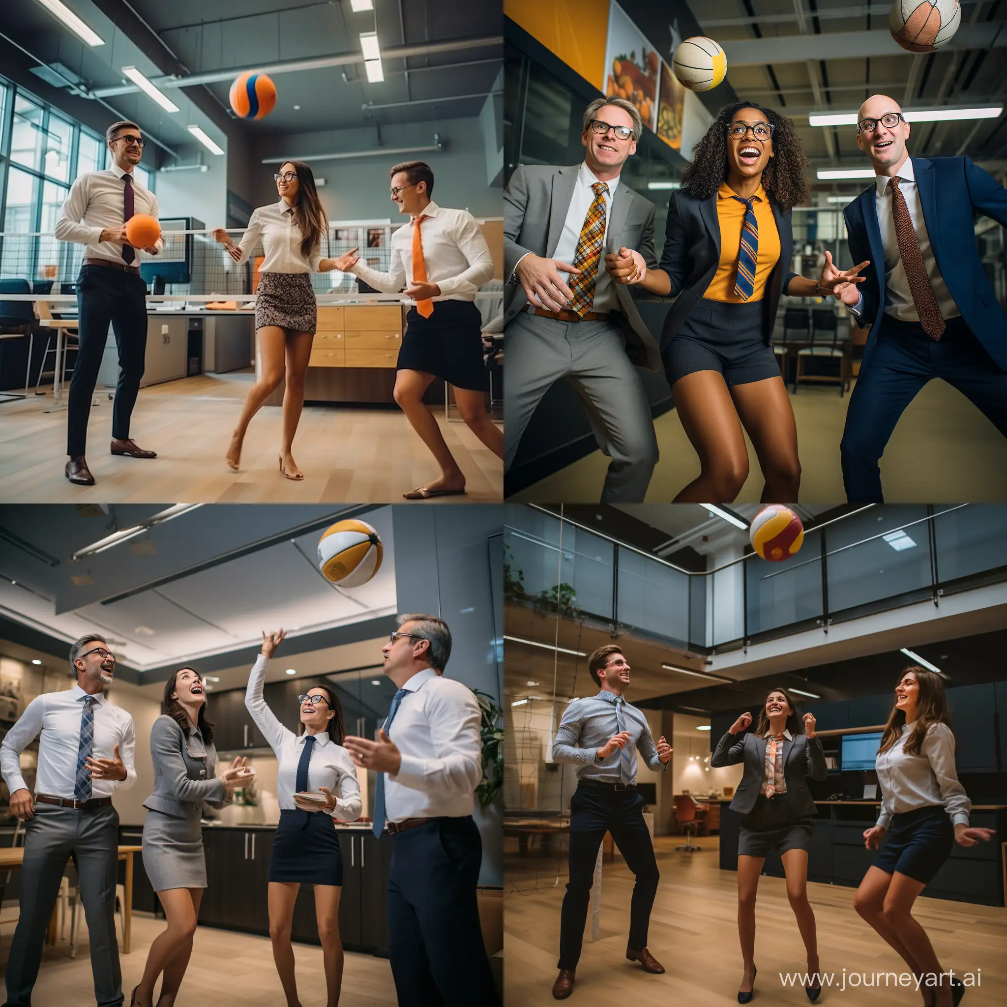 Corporate-Team-Bonding-Office-Professionals-Enjoying-Volleyball-Break