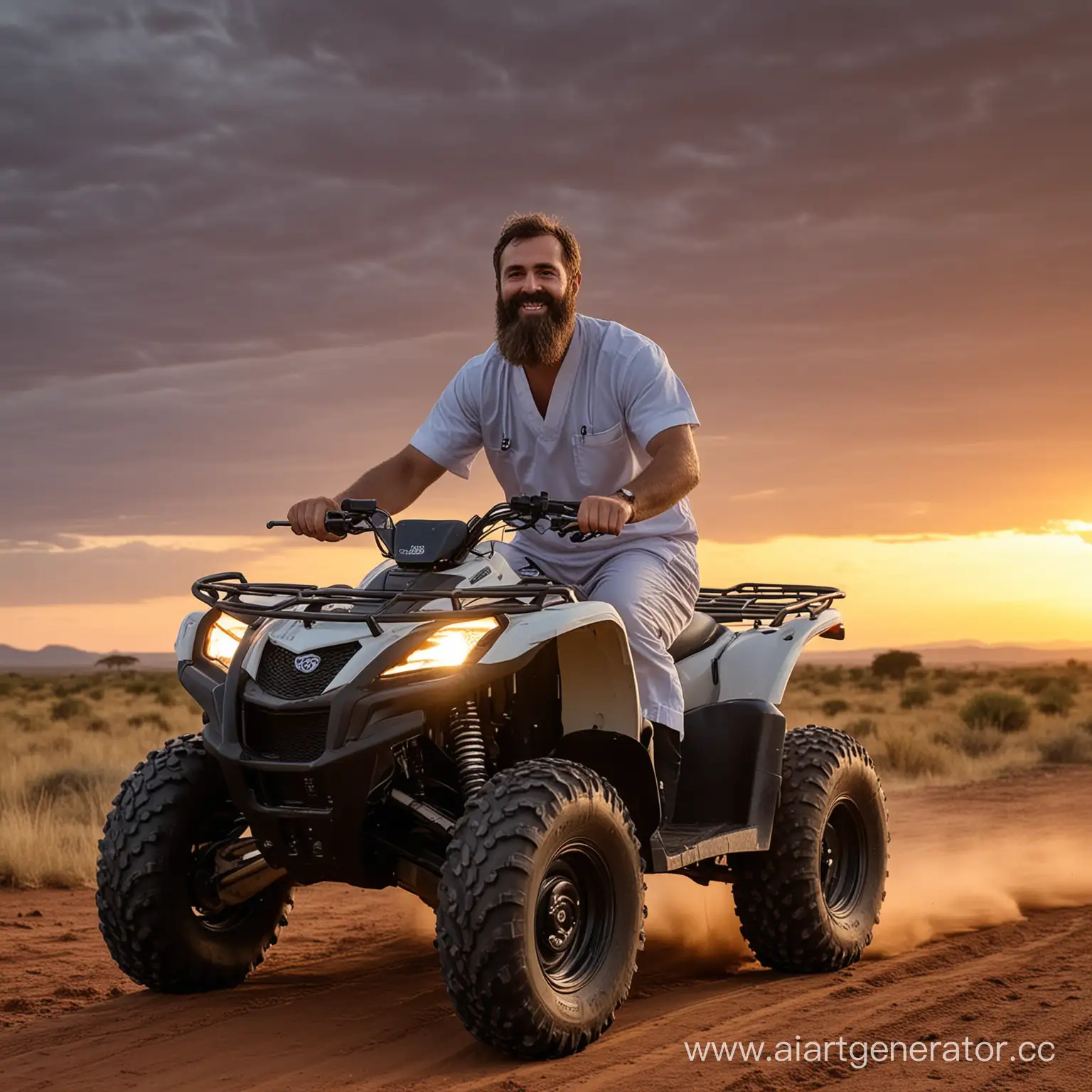 Bearded-Endocrinologist-Riding-Quad-Bike-into-Sunset-with-Applause