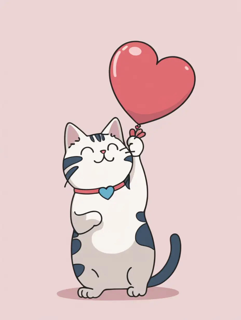 Adorable Cat Holding HeartShaped Balloon