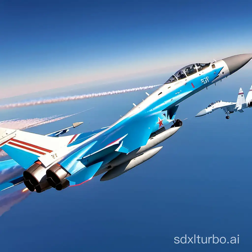 Russian fighter jet, Su-27 is flying at hypersonic speed