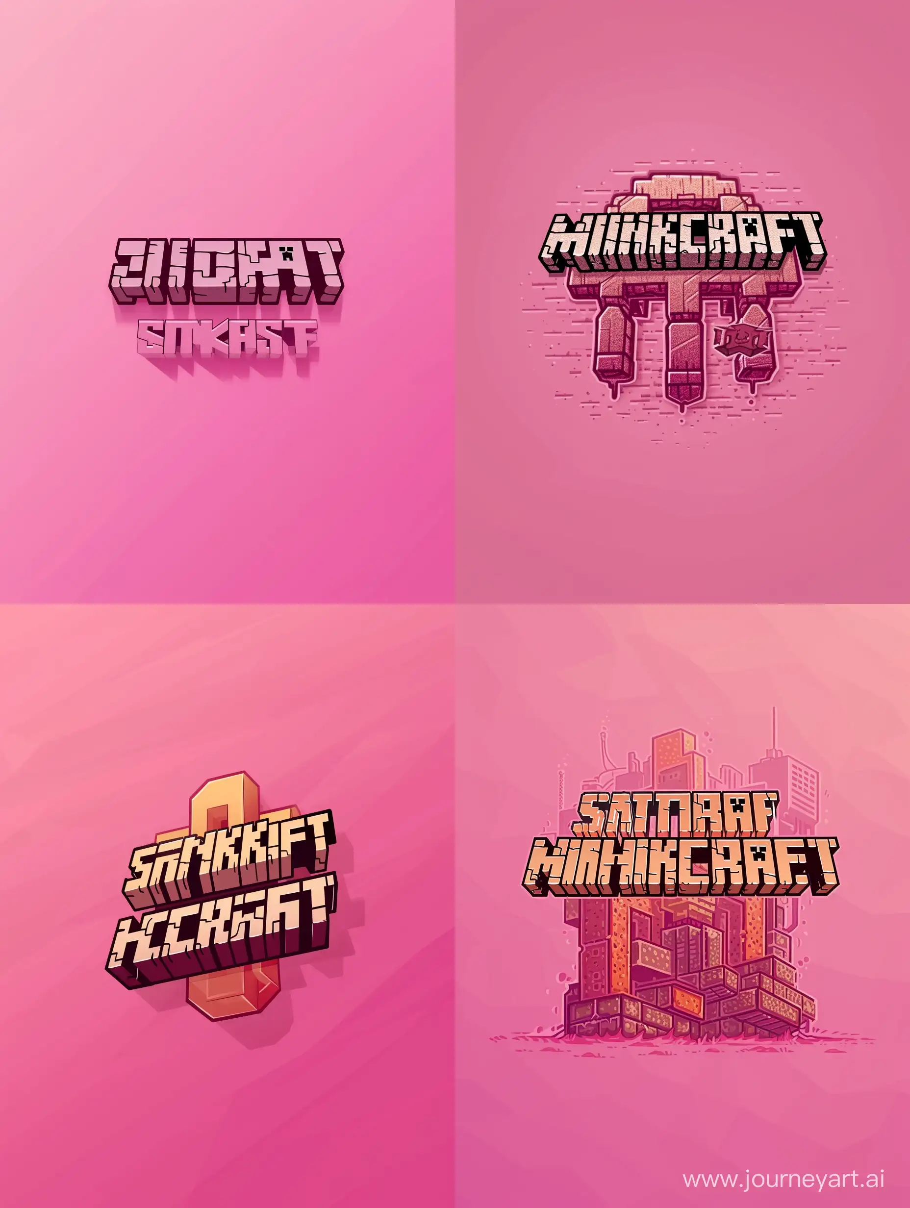 Banner in proportion 4:3, HD art. Theme of minecraft logo. The background is pink gradient color, in the centre of the picture is the name of the project - STANKCRAFT
