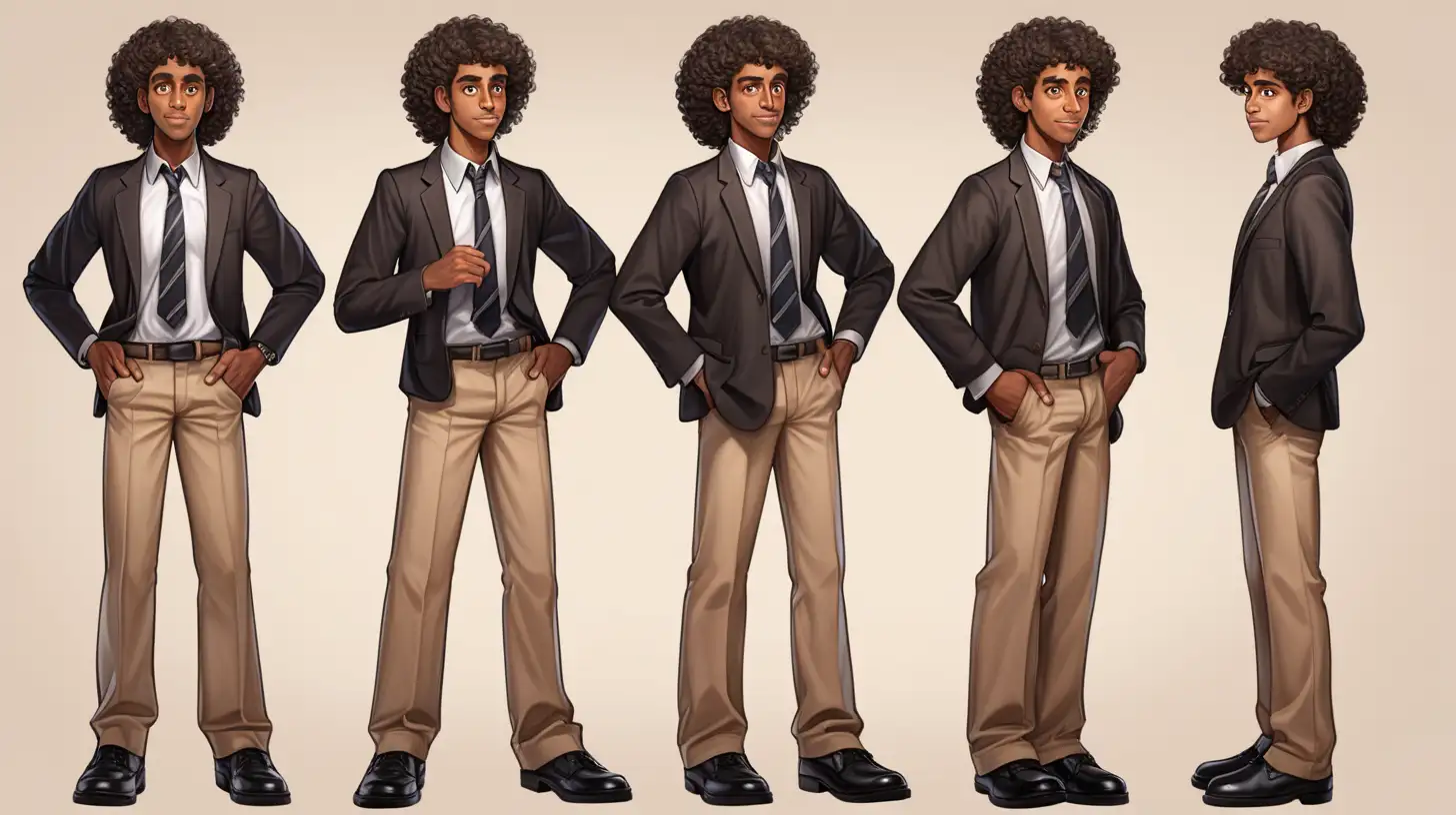 Male Brown skin black school teacher with big brown eyes curly hair with black shoes full body length 