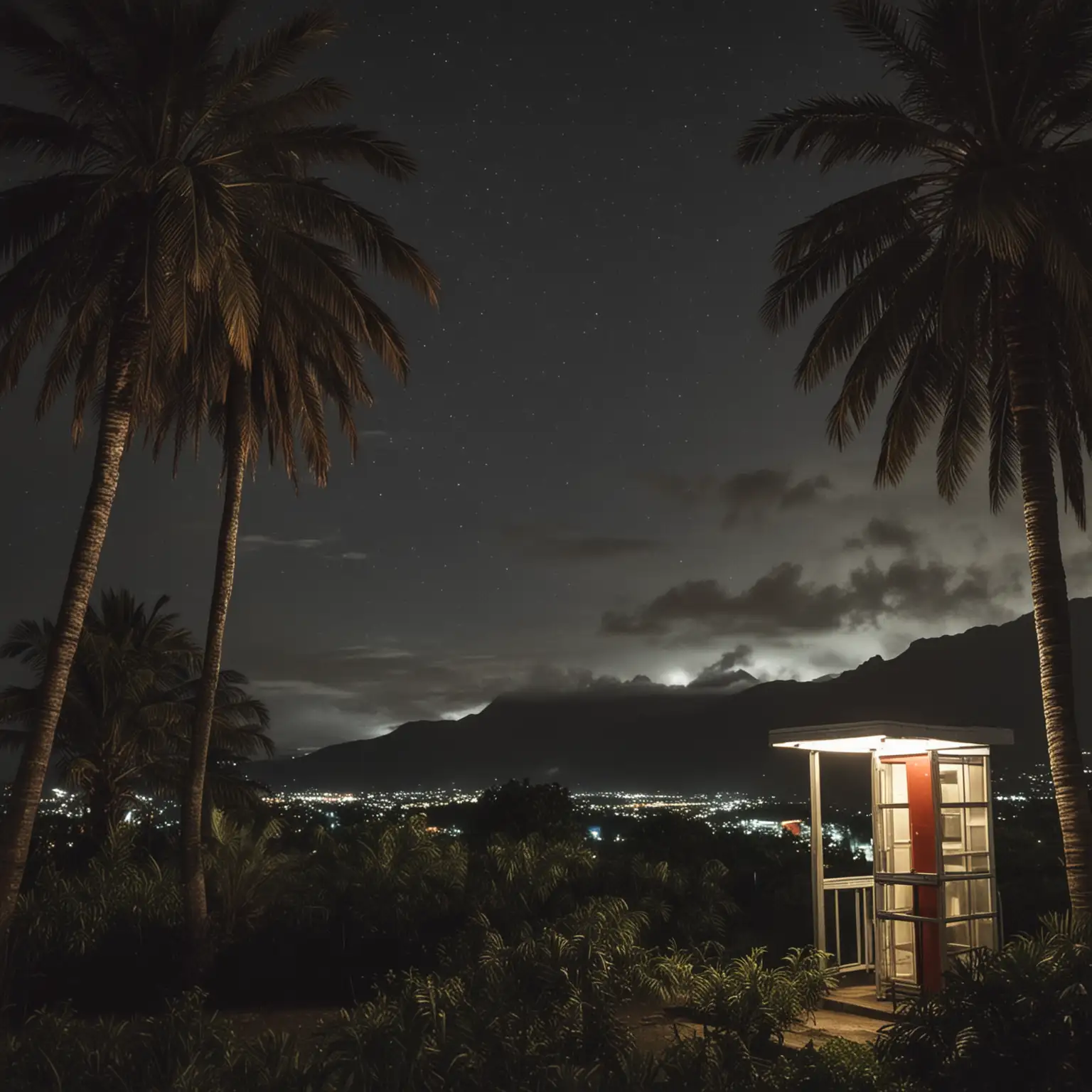 Night Scene with Telephone Booth in Reunion Island