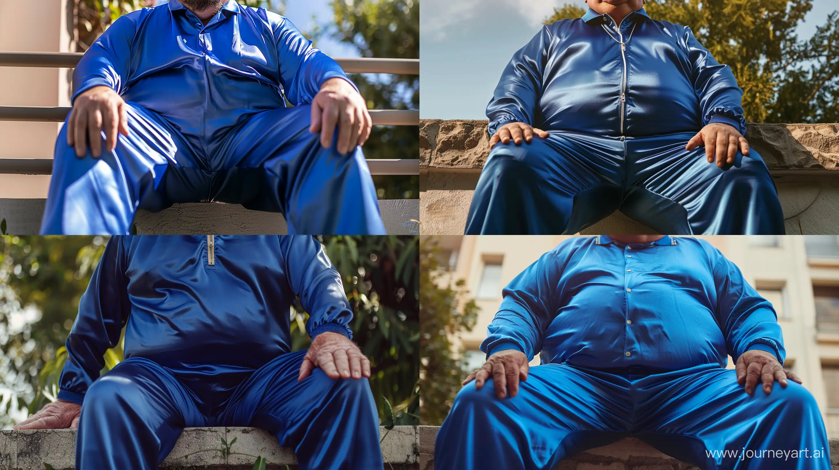 Portly-Senior-Gentleman-in-Royal-Blue-Silk-Tracksuit-Relaxing-Outdoors
