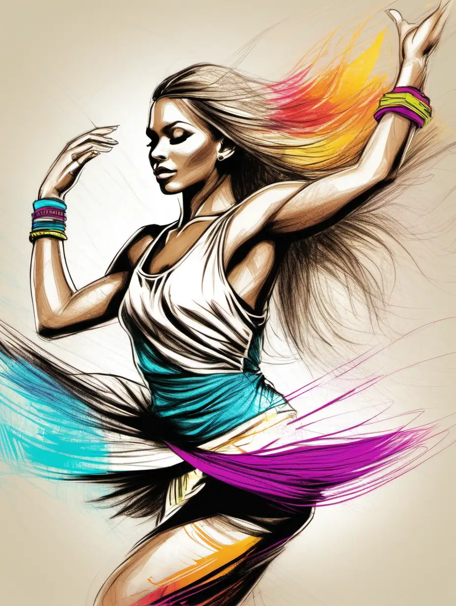female dancer drawing for book cover full vibrant colour

