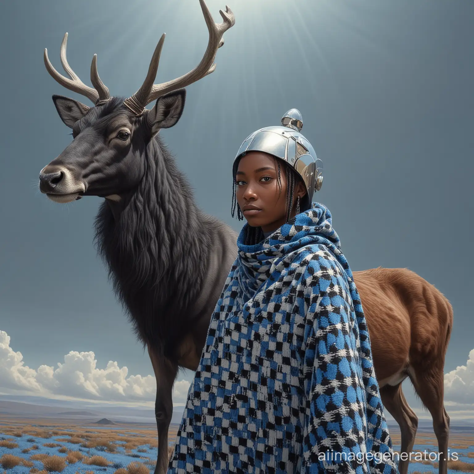 Afrofuturist-Herdswoman-and-Stag-in-Moebiusstyle-Fantasy-Art