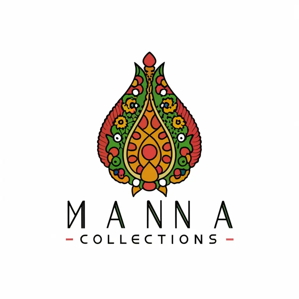 a logo design,with the text "Manna Collections", main symbol:clothing, ethnic, indian, blocking printing, use some colors, kalamkari, sarees and indian dresses, clear background,Moderate,be used in Retail industry,clear background