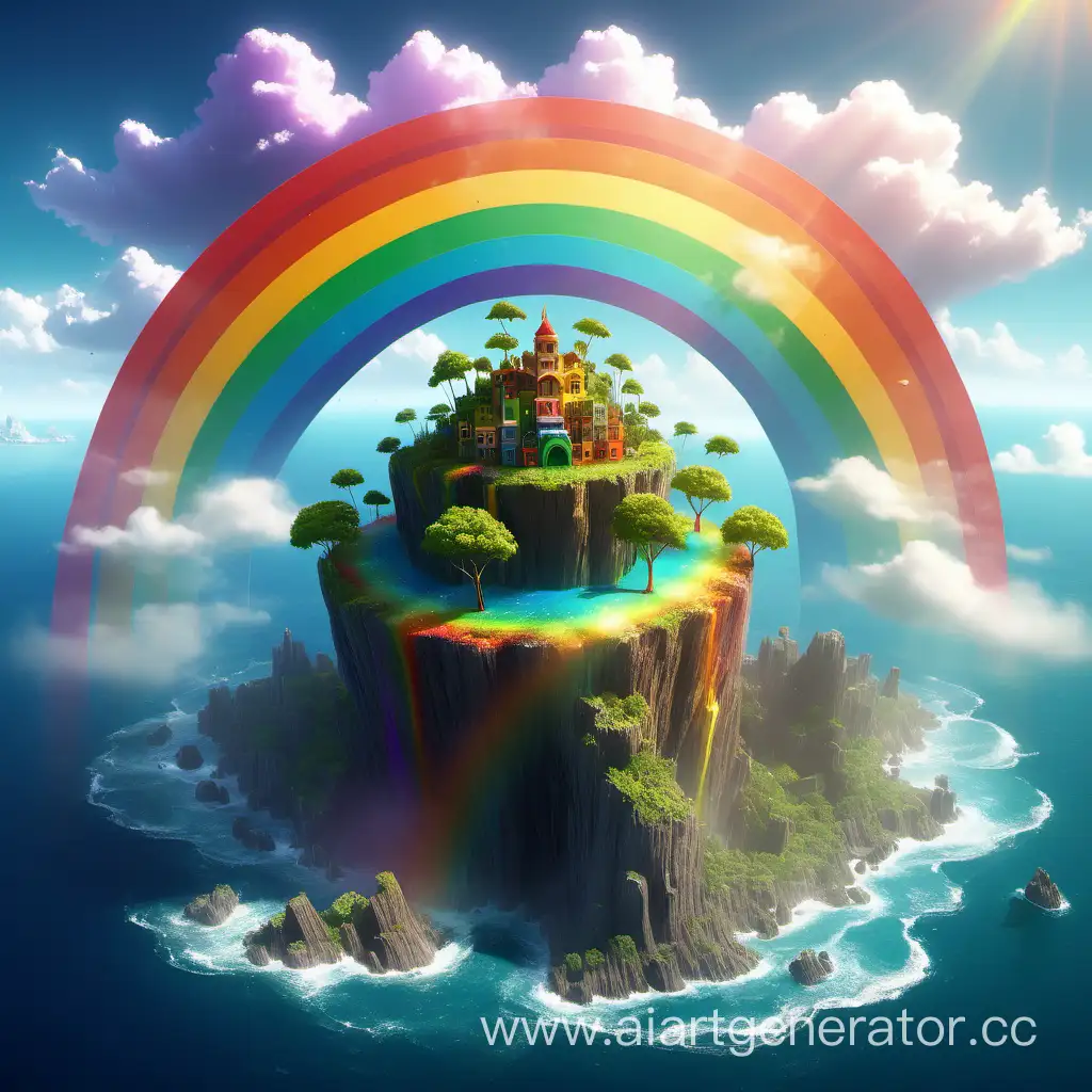Vibrant-Rainbow-Island-Floating-in-the-Sky