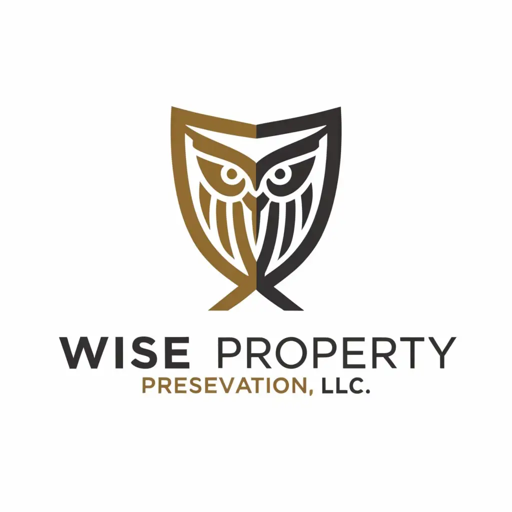 a logo design,with the text "Wise Property Preservation LLC", main symbol:owl shield,Minimalistic,be used in Real Estate industry,clear background