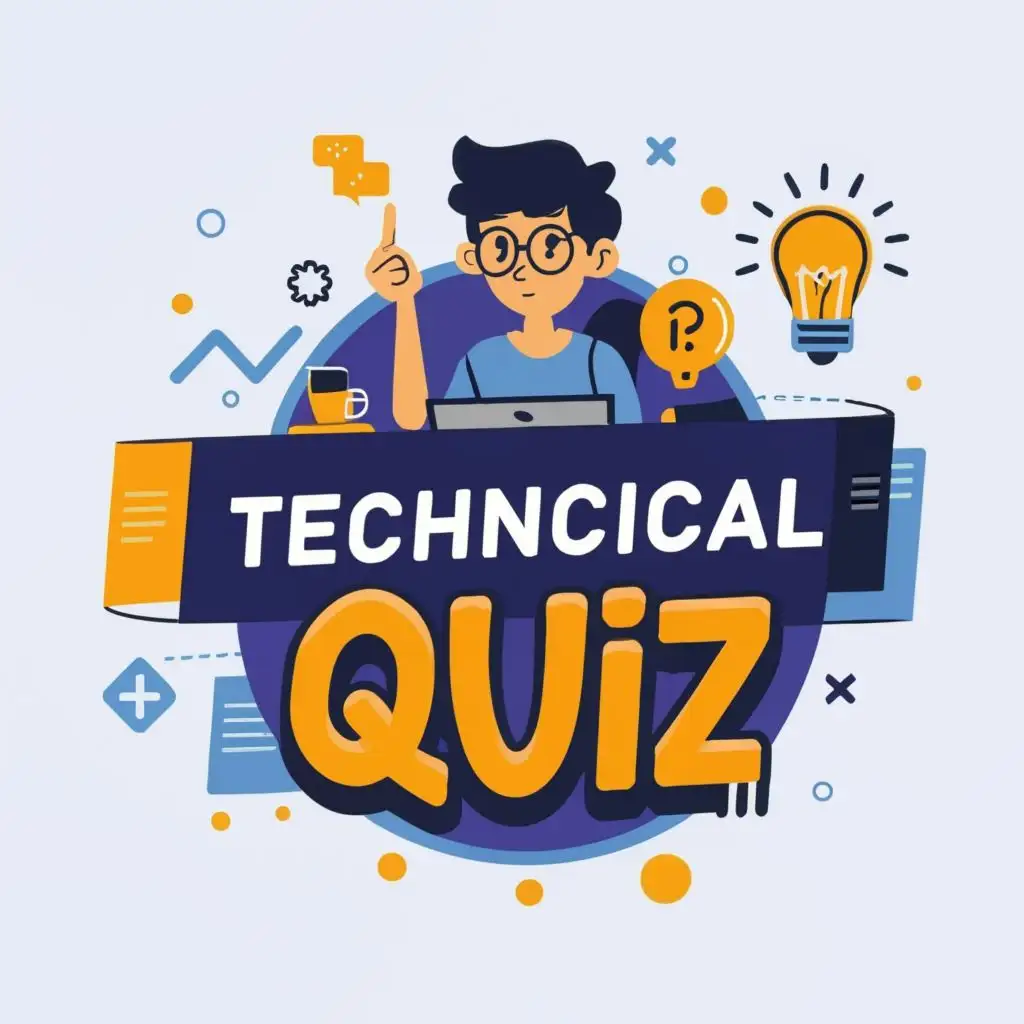 logo, student participating in technical quiz, with the text "technical quiz", typography, be used in Education industry