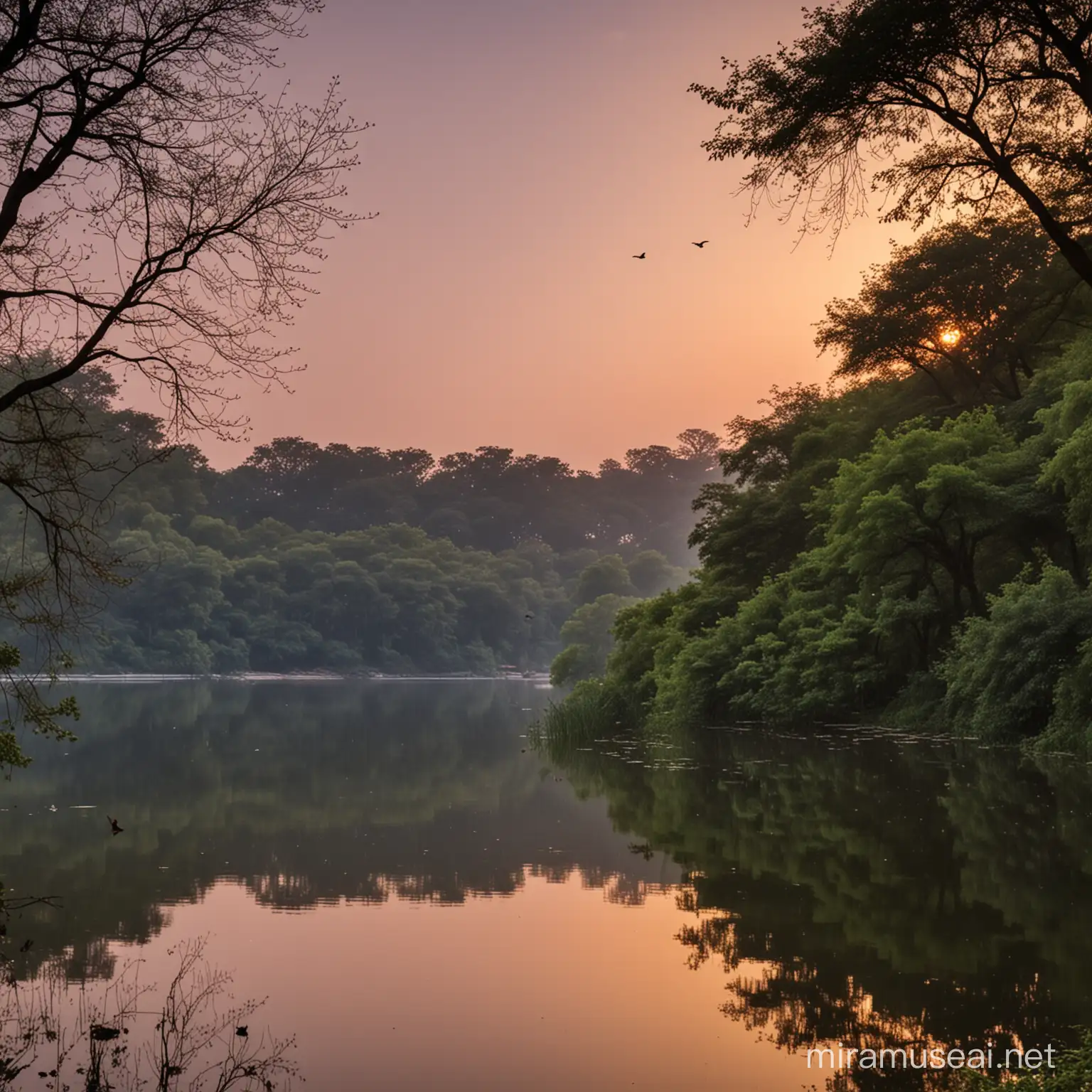 Tranquil Evening at Hauz Khas Fort Serene Lake and Wildlife Amidst Delhis History
