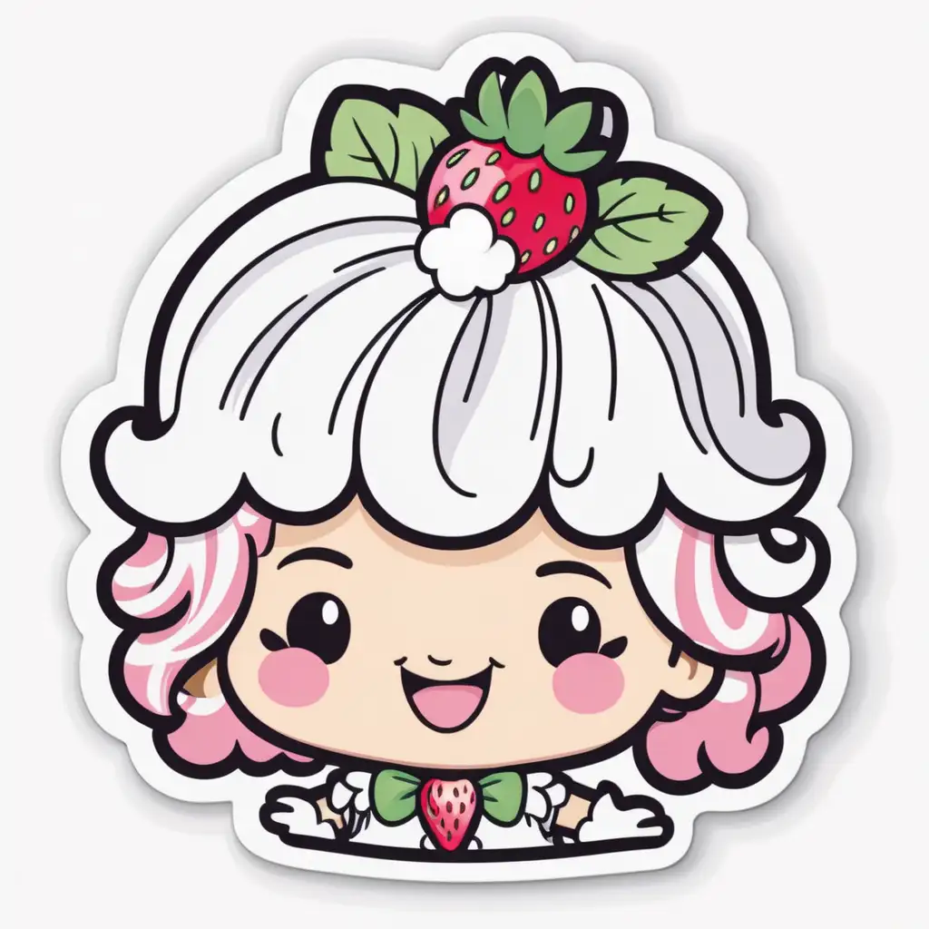 KAWAII Strawberry Shortcake Sticker with Whipped Cream Hair Cute Food Illustration