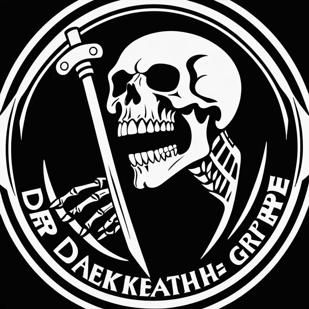 Black and white Stencil of Death Grip tape, logo, in the style of Jim Phillips, minimalist, simplicity, vector art, isolated on black background -v 5