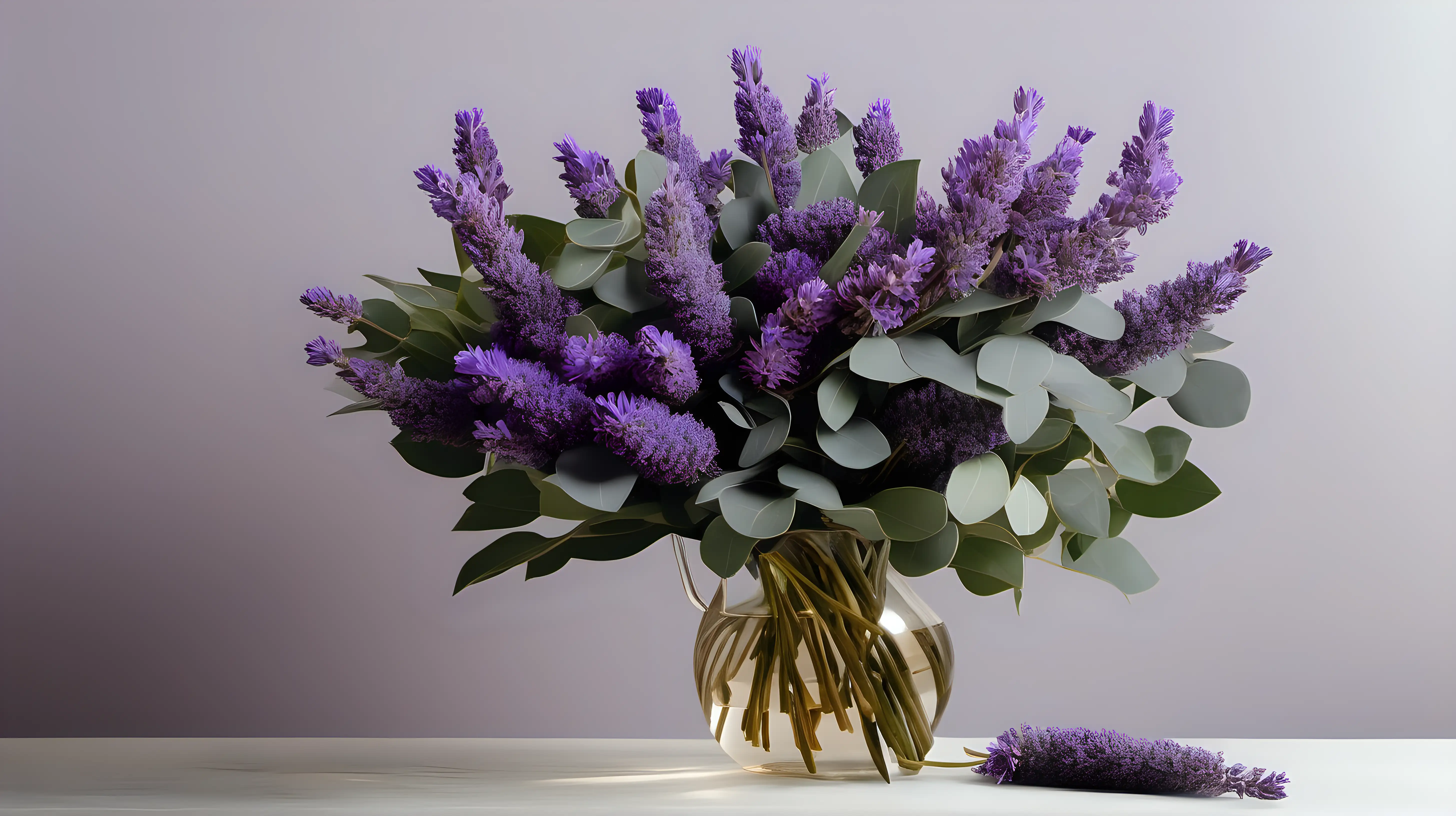 A romantic bouquet of fragrant lavender and eucalyptus, emitting a soothing aroma and symbolizing everlasting love.