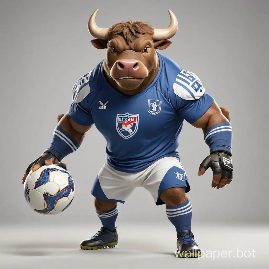 Soccer mighty bull warrior in Dallas uniform with ball white background high detail
