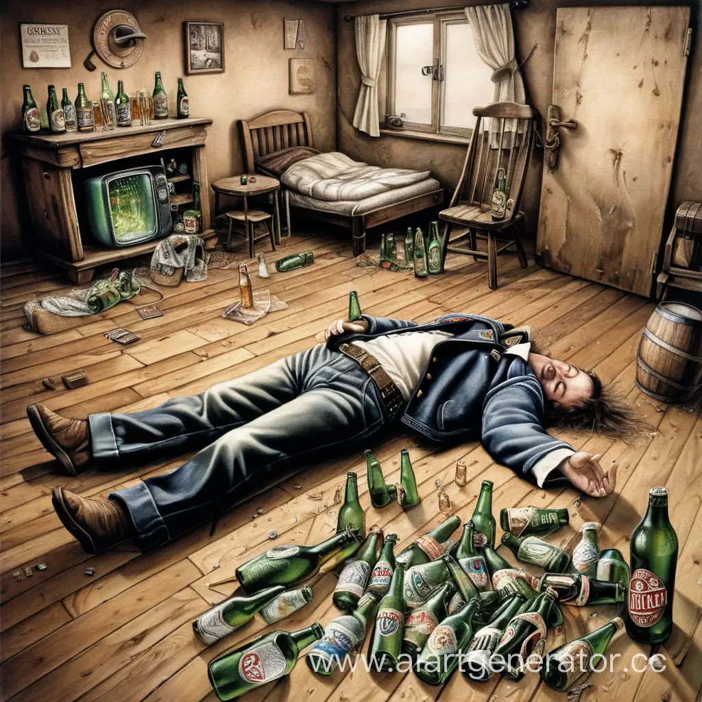 Intoxicated-Man-Sleeping-in-Cluttered-Apartment-Alkovolki-Album-Cover