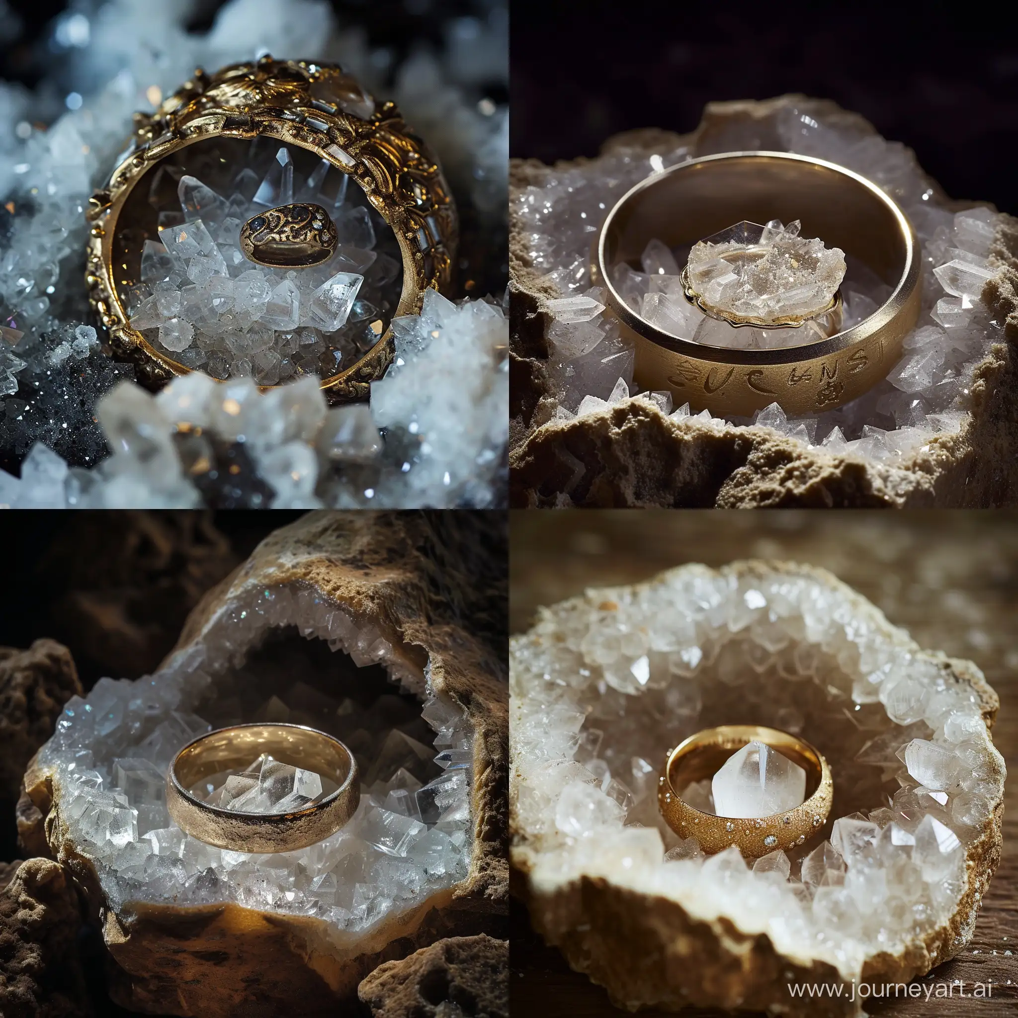 a magic ring surrounded by rock crystal and hidden inside it