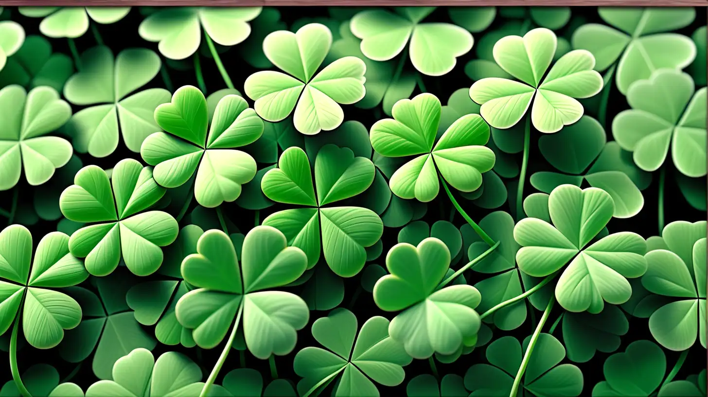 Image featuring lots of green Irish four leaf clover arranged in a full landscape frame with a 16:9 aspect ratio