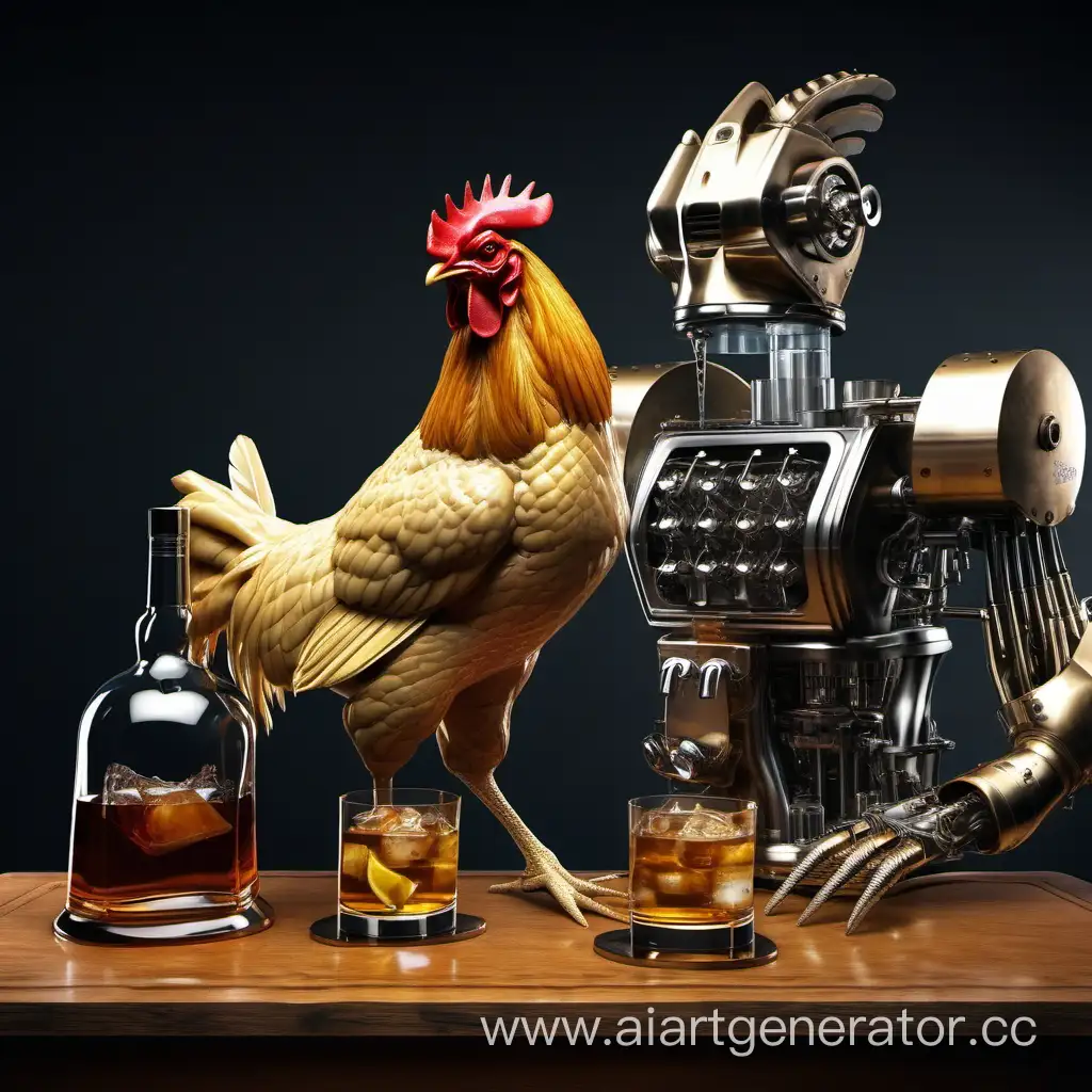 The machine drinks whiskey with chicken