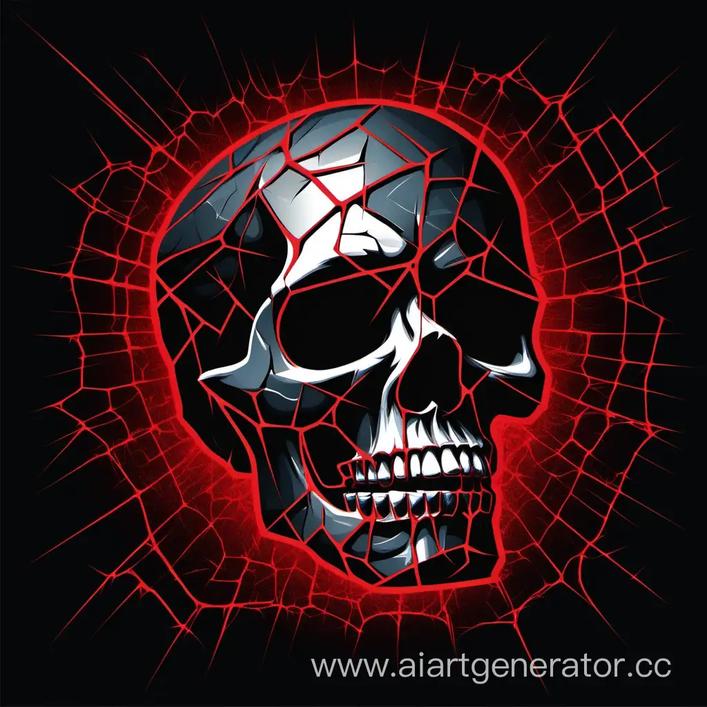 the skull is fractured red and black on a dark background