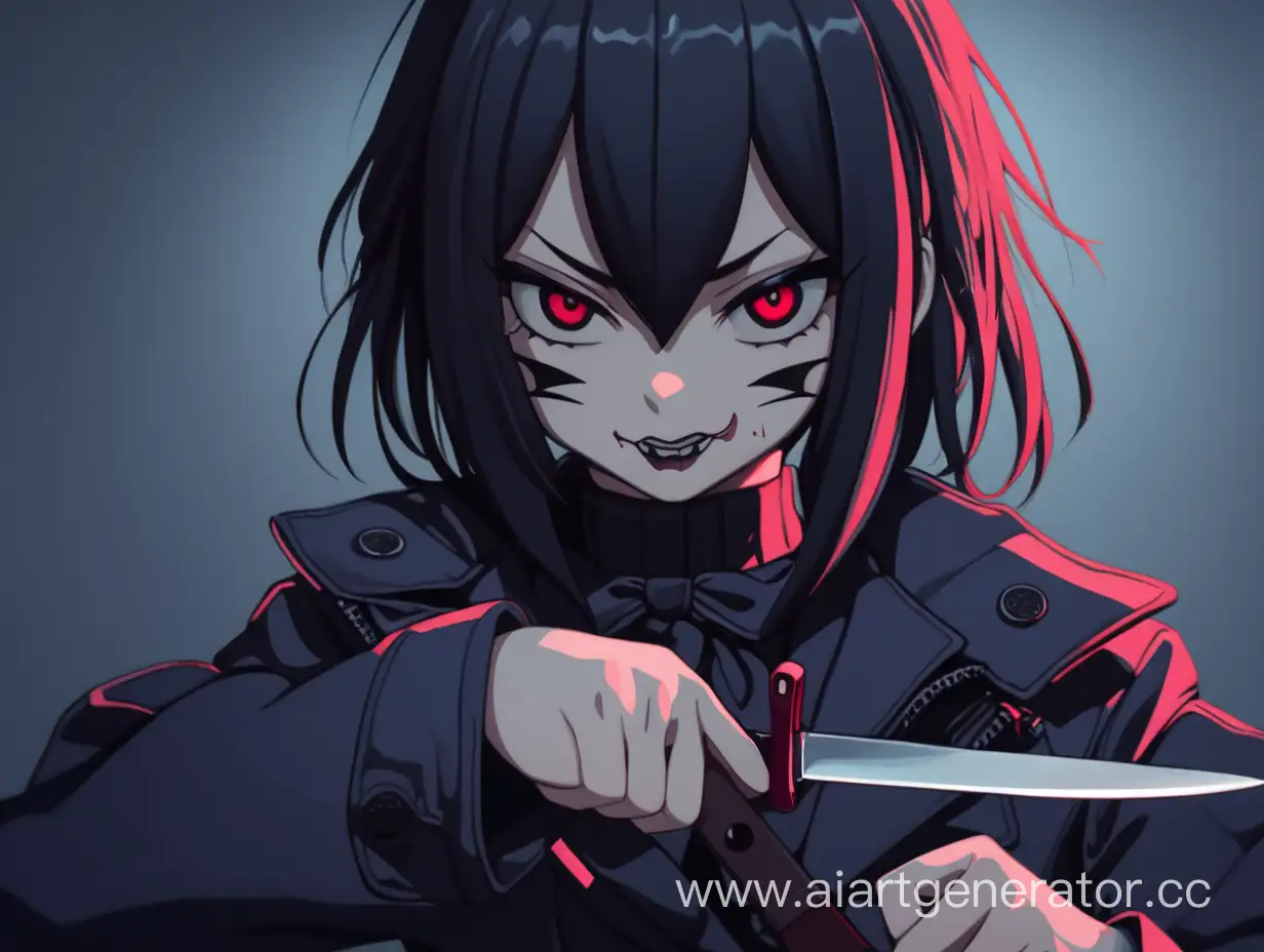 Evil anime girl with a knife