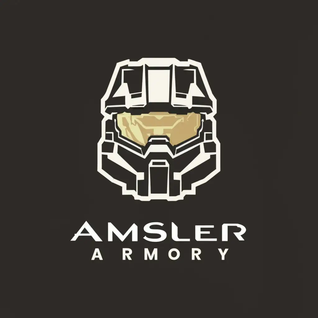 a logo design,with the text "Amsler Armory", main symbol:the helmet of Master Chief from the Halo game franchise in 3/4 profile.,Moderate,be used in Technology industry,clear background