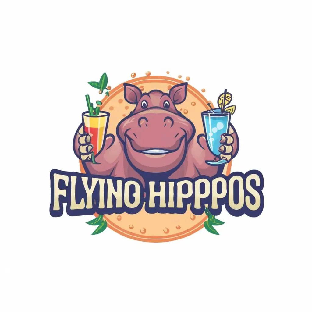 LOGO-Design-For-Flying-Hippos-Playful-Hippo-with-Mocktail-for-Restaurant-Branding
