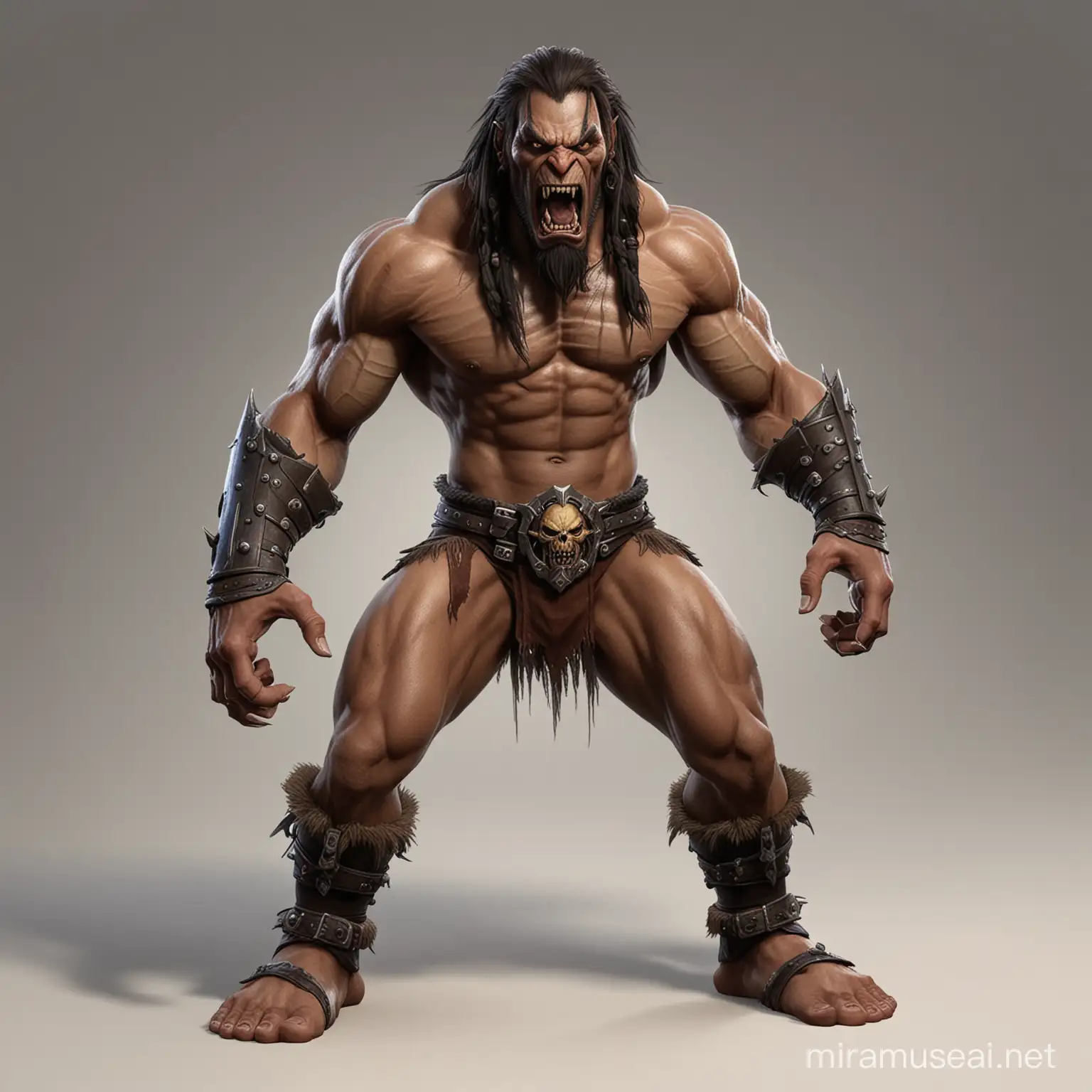 Grommsh hellscream, world of warcraft, no shirt, boxer fighting stance, 