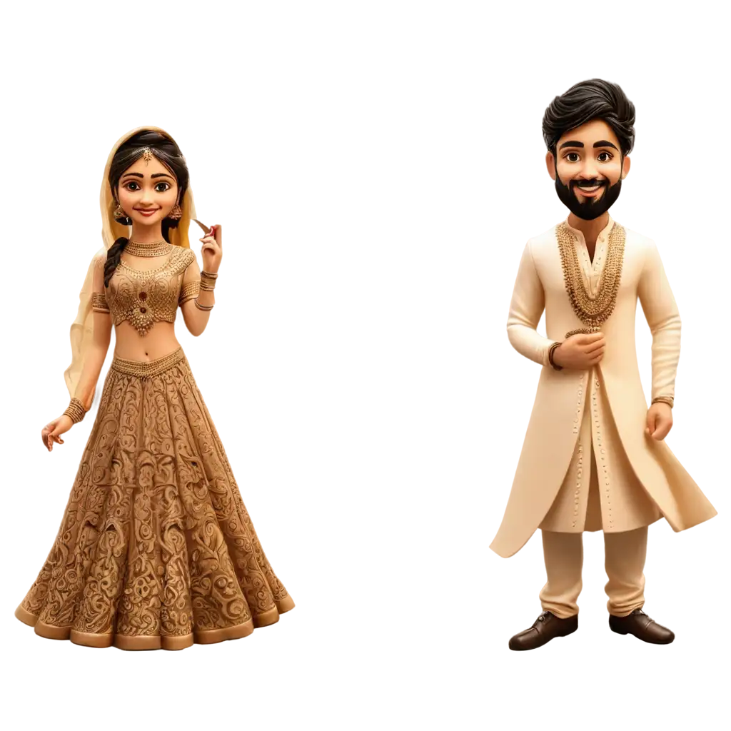 Elegant-Mehndi-Caricature-Bride-and-Groom-Standing-in-PNG-Format