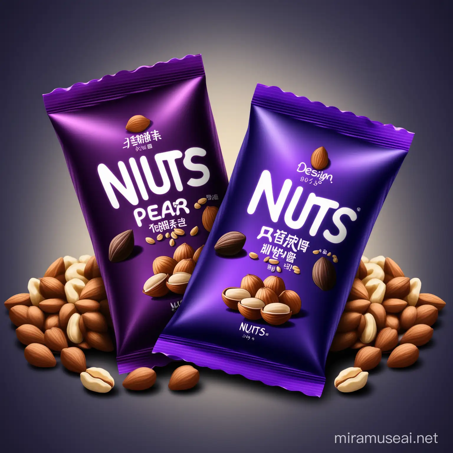 Plz design of wrapper package of nuts 30 g size, dark colors include dark purple and dark blue, 