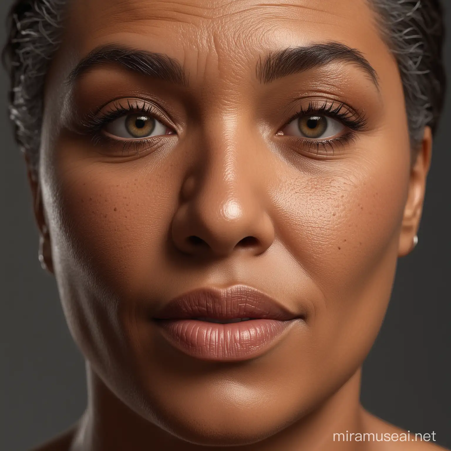netta, black older woman, add imperfections, add bumps to the skin, mature skin, add lots of wrinkles, keep face natural looking, lots of hair fly aways, add lots of shadows, realism, flowy hair,  dynamic pose, detailed textures, high quality, high resolution, high precision, realism, color correction, proper lighting settings, harmonious composition, behance work, sharp focus, low angle, trending on artstation, sharp focus, studio photo, intricate details, highly detailed