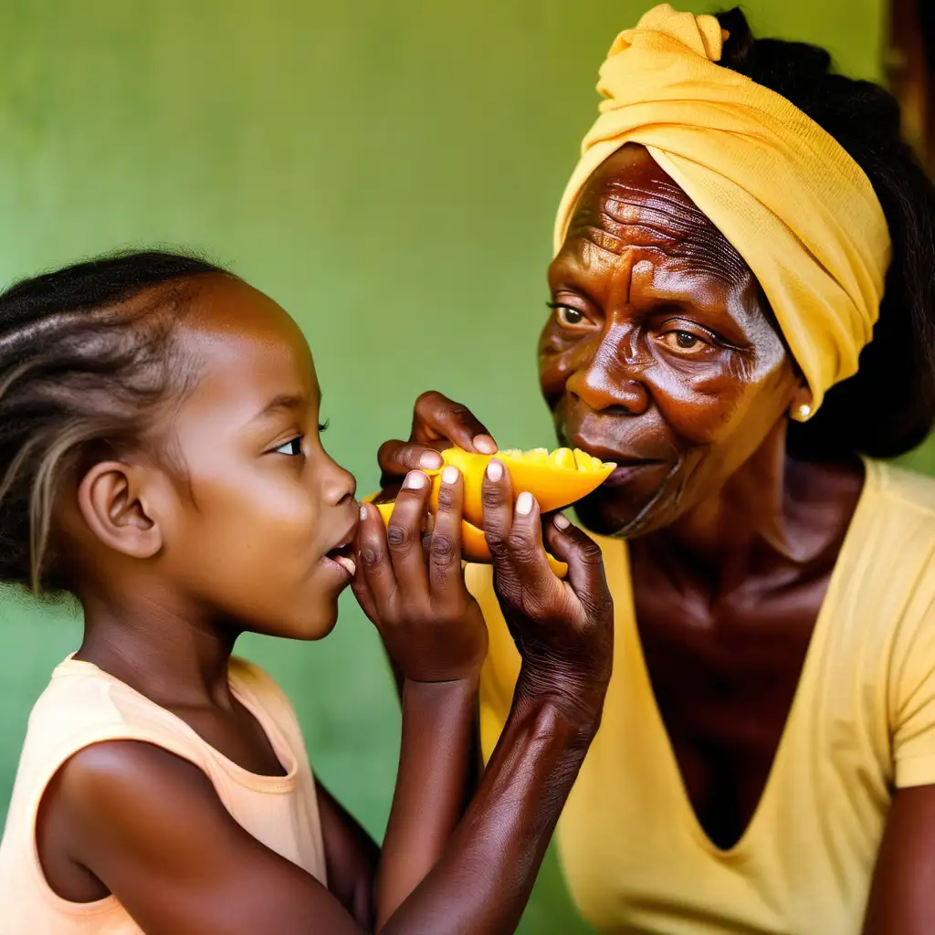 Jamaican Lady Teaching Mango Peeling to BrightEyed Girl