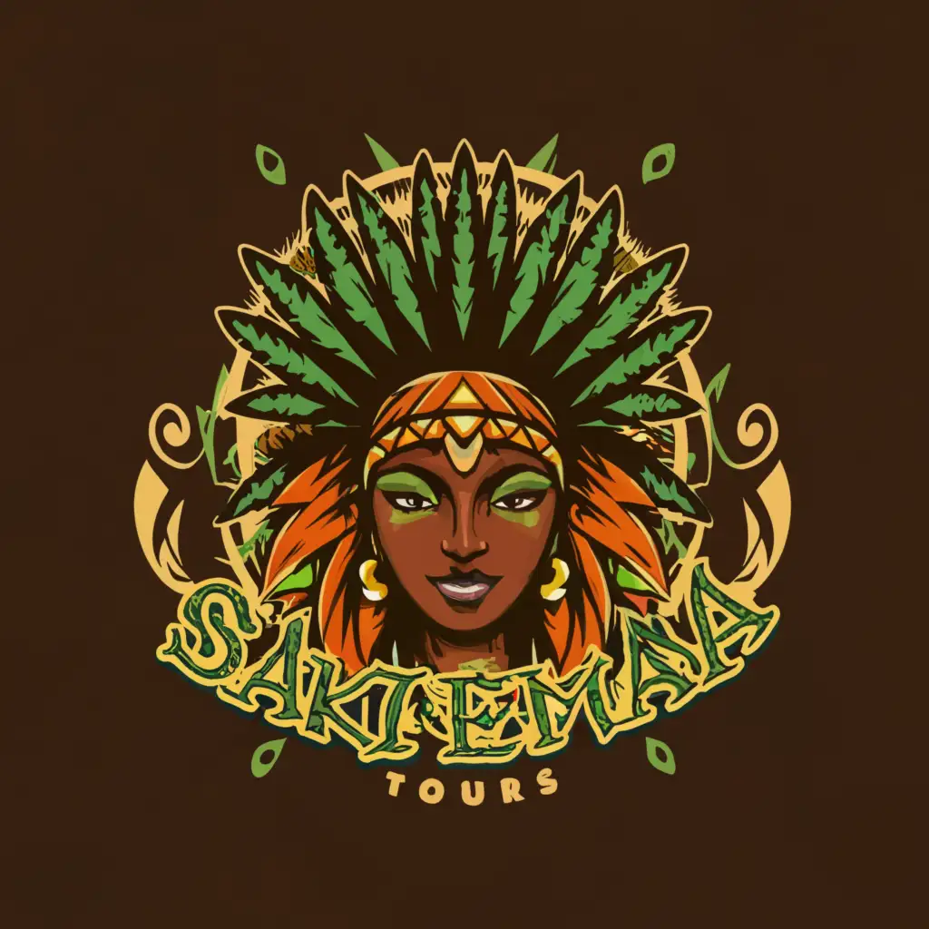 a logo design,with the text "SAKIREMA ADVENTURE TOURS", main symbol:face of sexy brown-skinned latina features jungle goddess, wearing feather headdress, with green eyes and tribal face paint,Moderate,be used in Travel industry,clear background

do not change the design, but please make the necessary spelling corrections on the text: SAKIREMA ADVENTURE TOURS",
