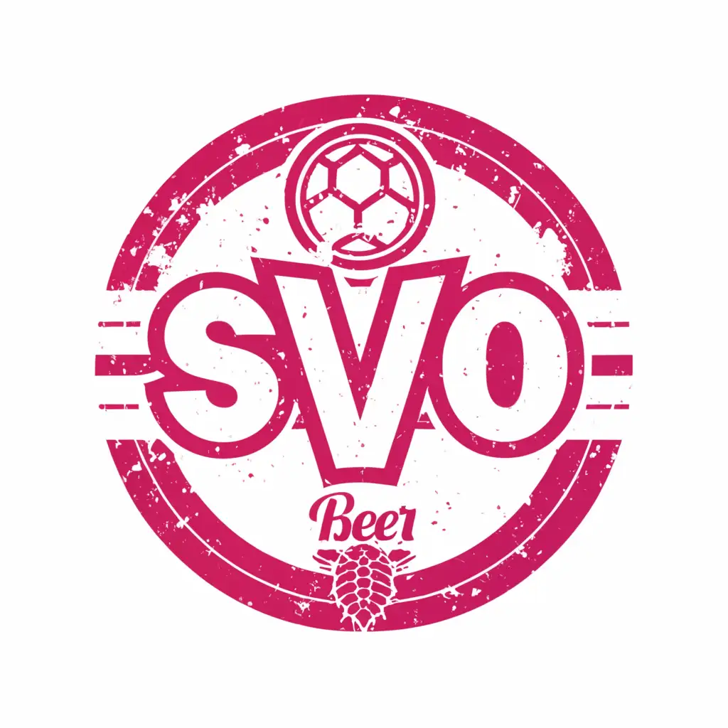 a logo design,with the text "SVO beer", main symbol:Beer glass
Soccer
Pink letters
,Moderate,be used in Entertainment industry,clear background