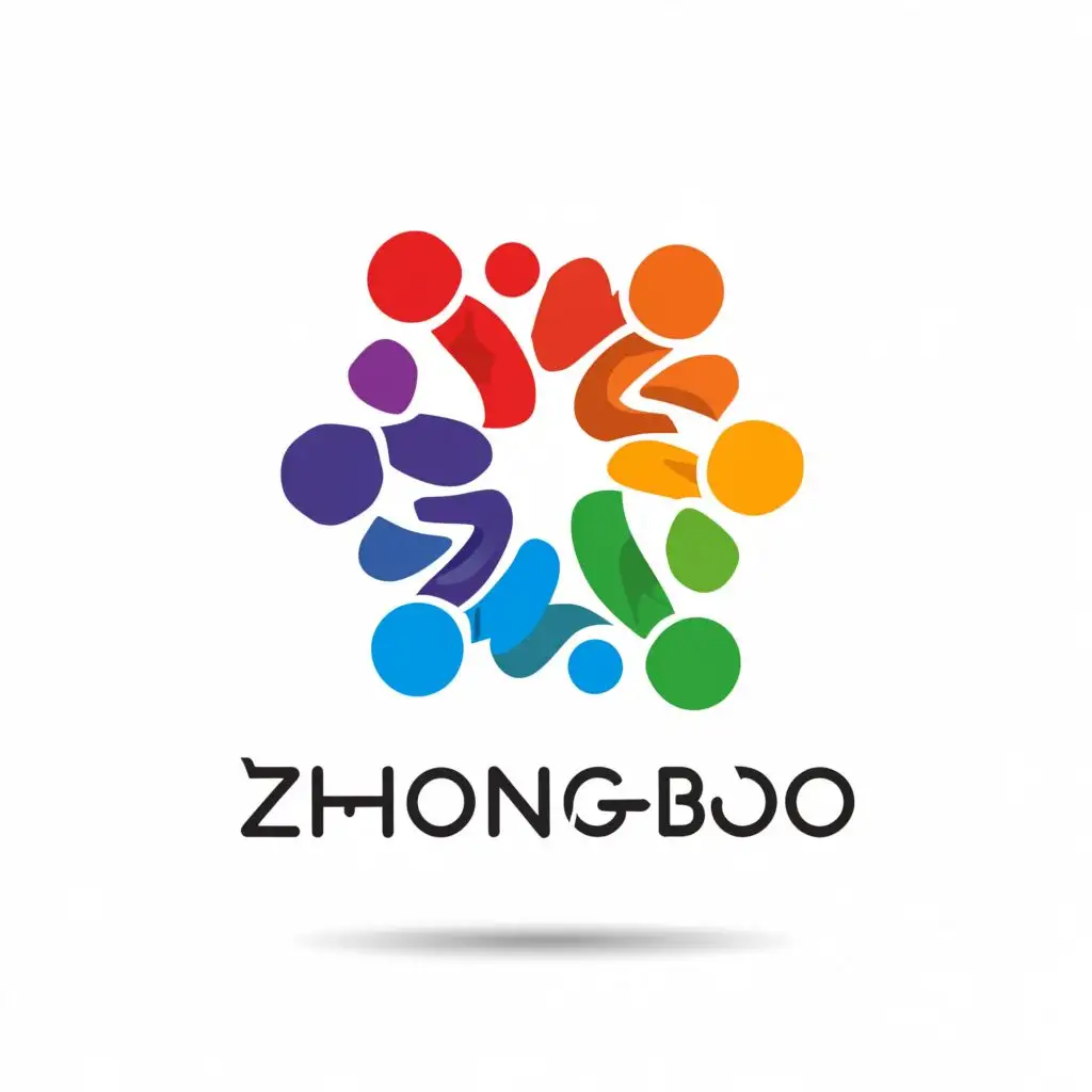 a logo design,with the text "Zhongbo", main symbol:Silhouettes of multiple figures, dynamic lines added around the figures, using puzzle pieces to represent each person.,Moderate,be used in Technology industry,clear background