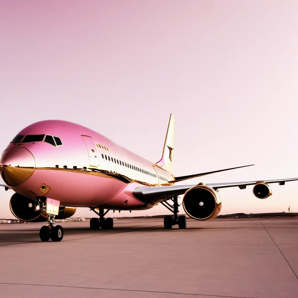 Luxurious Gold Airplane in Elegant Light Pink Setting