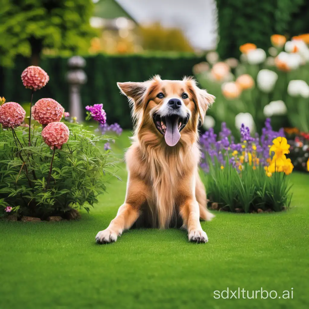 Cheerful-Dog-Enjoying-Playtime-in-the-Vibrant-Garden