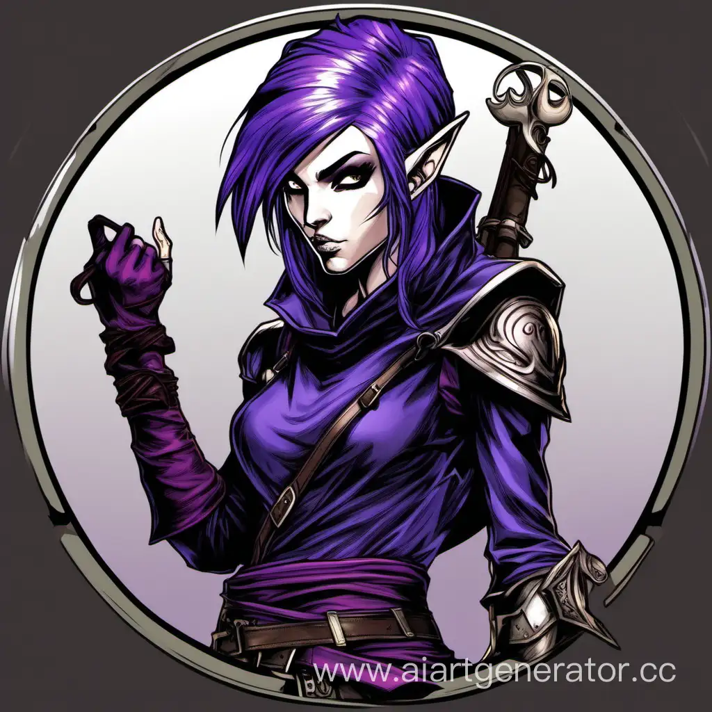 Dark elf, thief, assassin, D&D, round image, purple hair