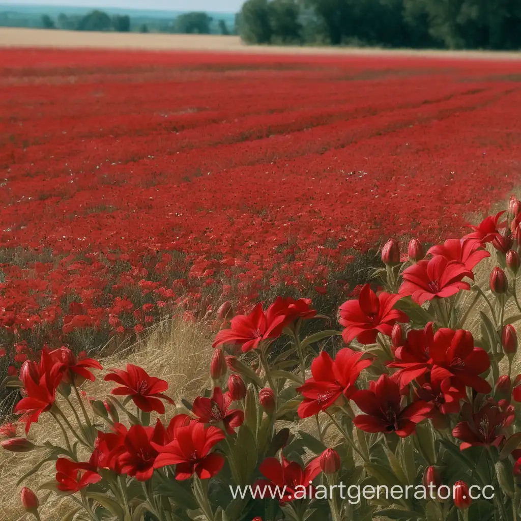 красные цветы на поле