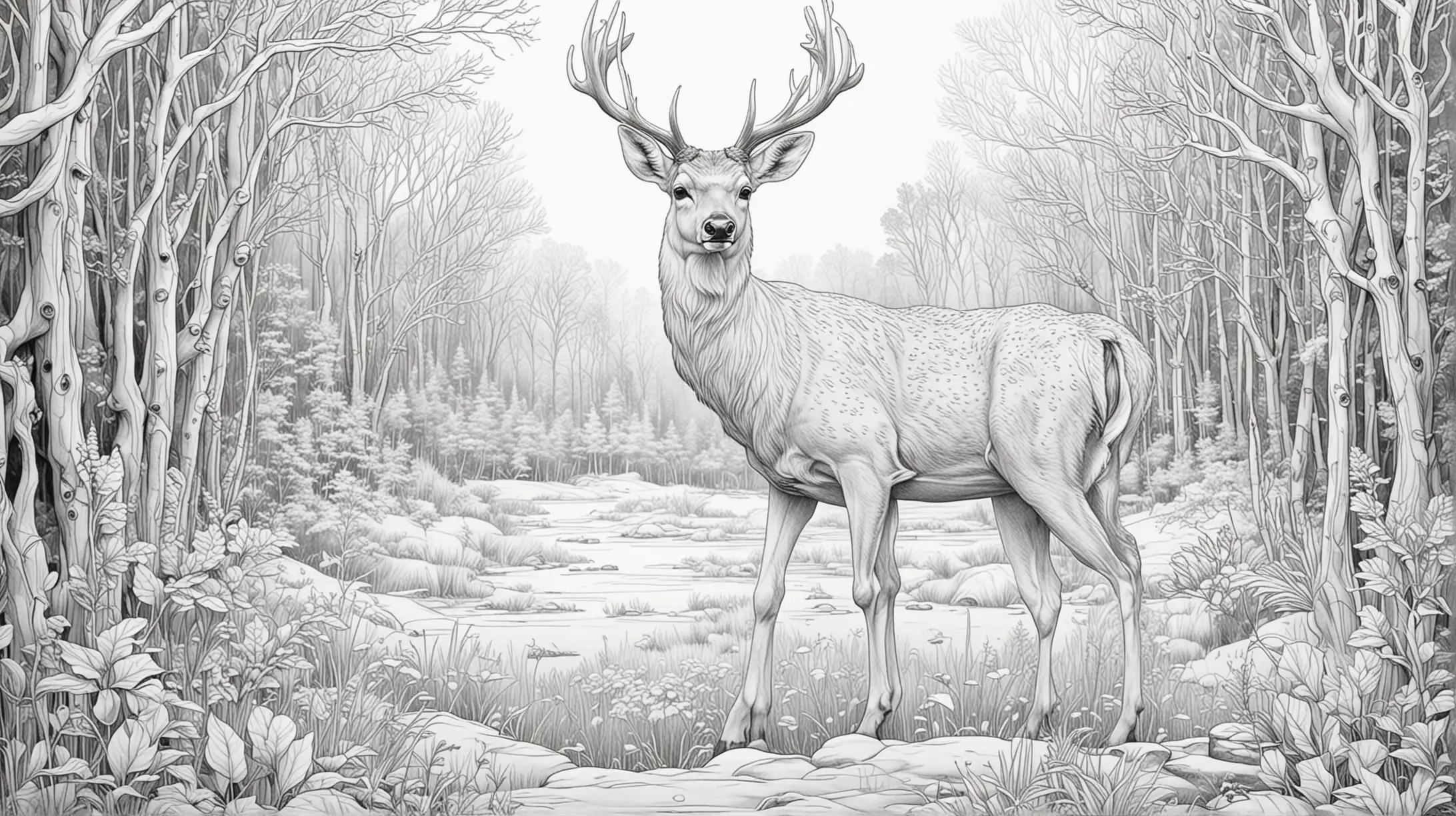 Peaceful White Deer Coloring Page for Relaxation and Creativity
